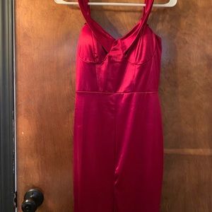 A long red dress with a slit